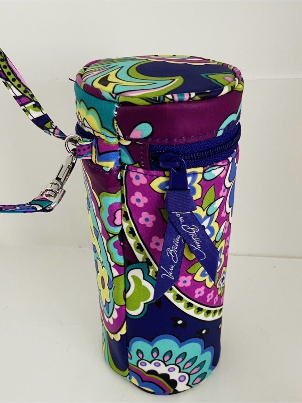 Vera Bradley Purple Teal Floral Bottle Holder with Wrist Strap